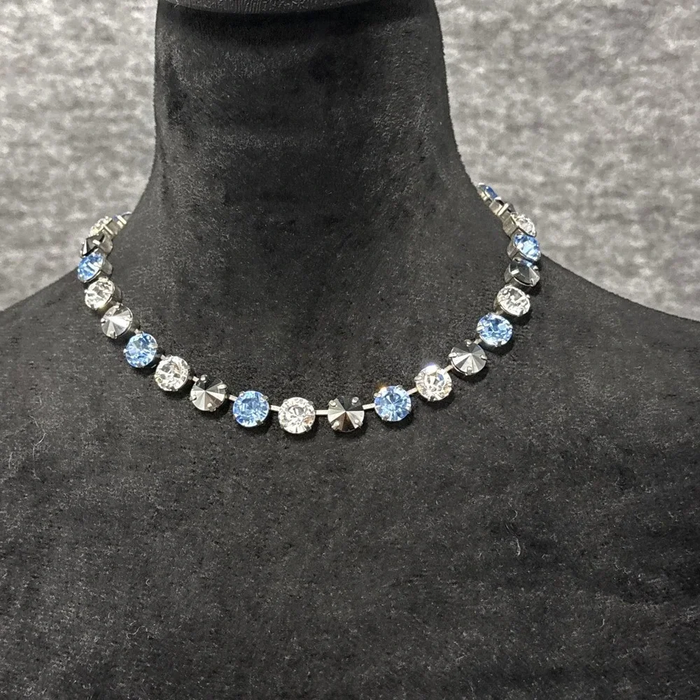 SABIKA Sparkling Crystal Necklace Blue Silver Tone Choker‎ Women's Jewelry